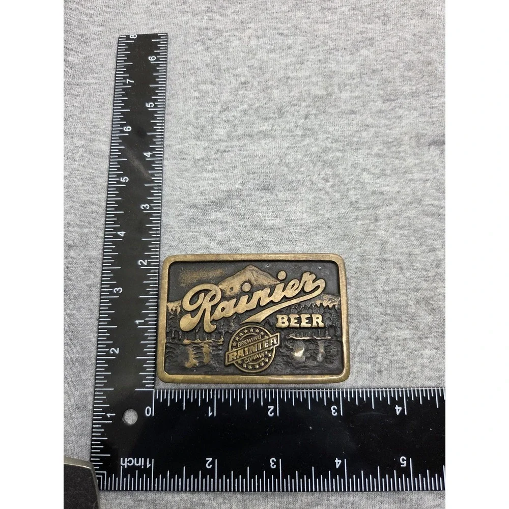 Rare Handmade AnaCortes Brass Works Rainier Beer Belt Buckle Made in USA Vintage